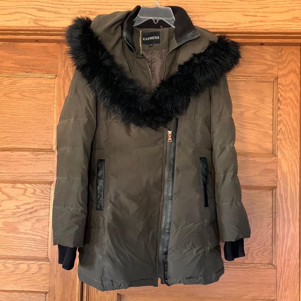 Green suede puffer coat